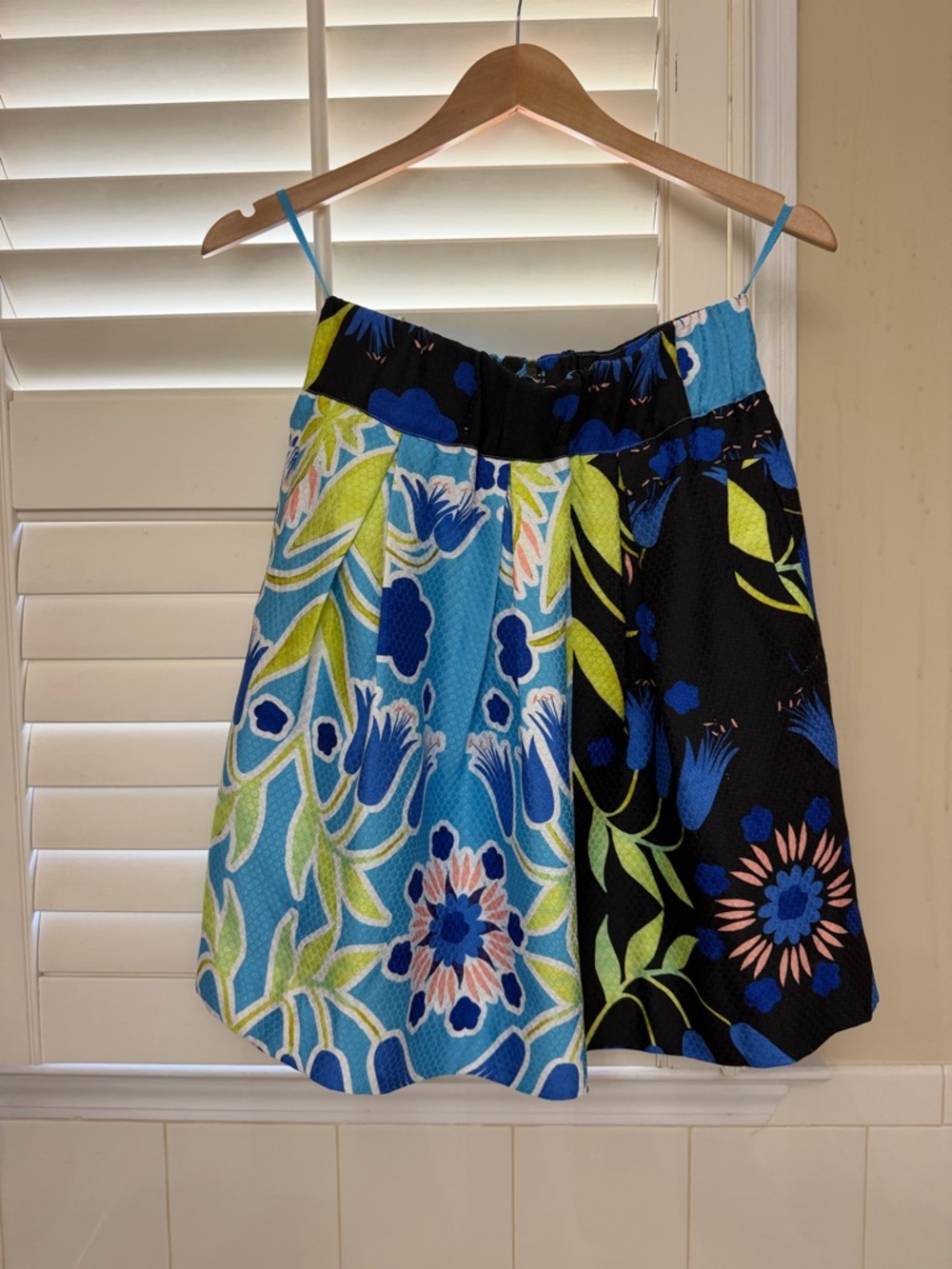 Maeve Blue and Black Floral Panel Skirt